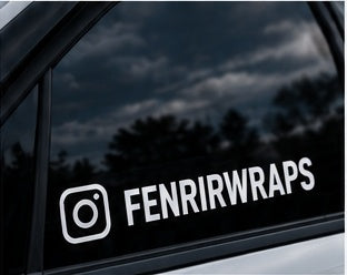 Fenrir social nametag on a car window